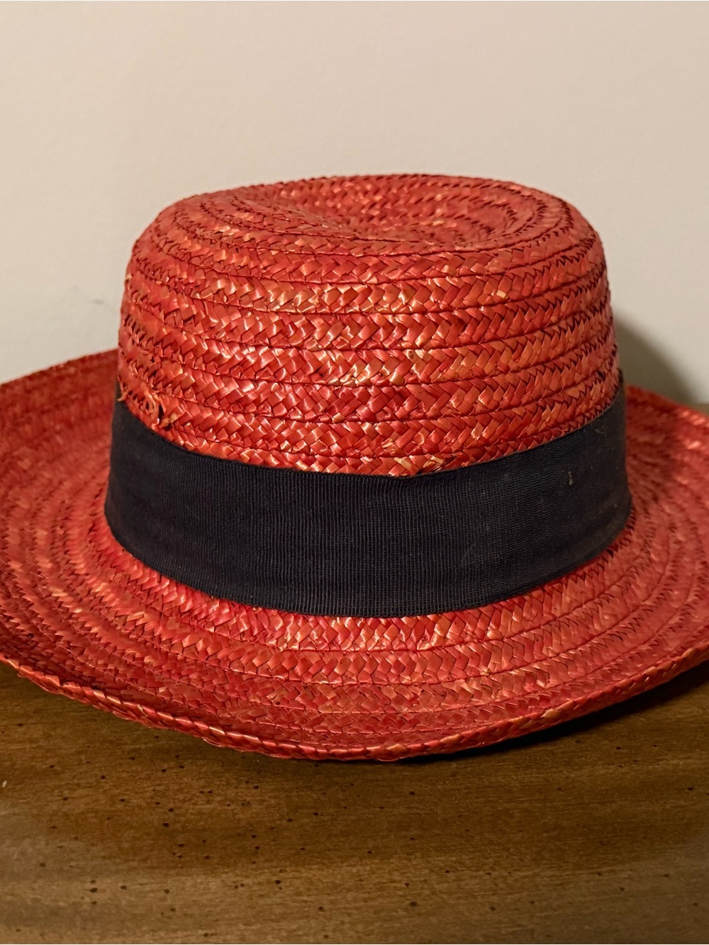 Women's Red Straw Sun Hat with Black Band